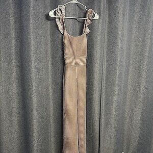 Tan Ruched Sleeveless Romper for Casual Occasions